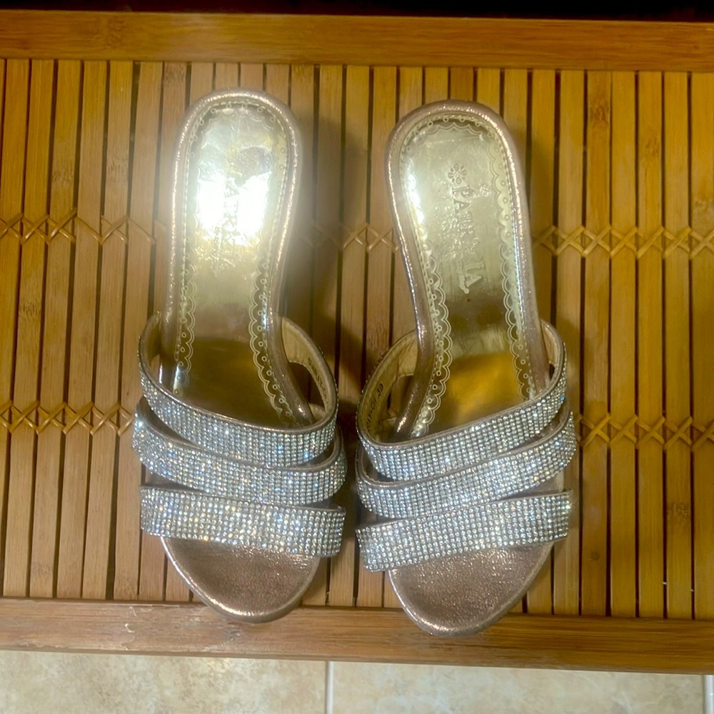 💎👡Partrizia Rosegold Wedge Sandals With Rhinestones On Straps! Sz 39 (8)